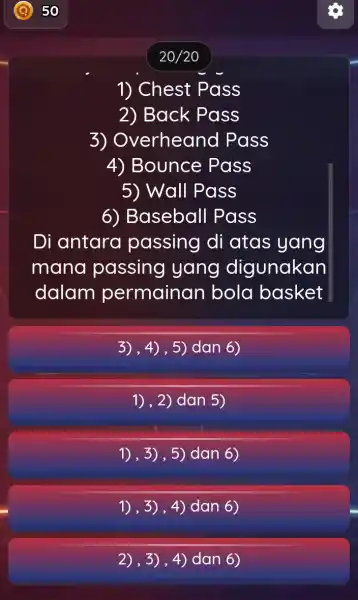 20/20 1) Chest Pass 2) Back Pass 3) Overheand Pass 4) Bounce Pass 5) Wall Pass 6) Baseball Pass Di antara passing di atas