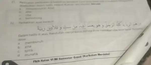 21. Perbuatan perbuatan di bawah in termasuk tujuh dosa besar con disebutkan dalam hadis meayat Bukhan dan Musim kecuall menyekutukan Allah b. sihir riba