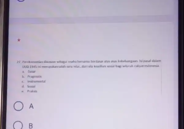 21. Perekonomian disususn sebagai usaha bersama berdasar atas asas kekeluargaan. Isi pasal dalam UUD 1945 ini merupakan salah satu nilai-dari sila keadilan sosial bagi