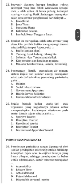 22. Souvenir biasanya berupa kerajinan rakyat setempat yang bisa dibeli sebagai oleh - oleh untuk di bawa pulang ketempat masing - masing. Batik Sasirangan