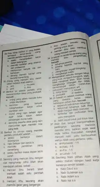 29. Pola hidup berikut ini yang bukan termasuk tanda-tanda orang perilaku keria keras __ a. selalu menghasilkan karya dalam bidangnya. b. memiliki idanging yang