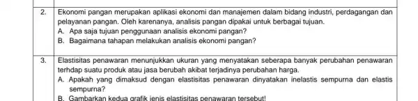 2. Ekonomi pangan merupakan aplikasi ekonomi dan manajemen dalam bidang industri, perdagangan dan pelayanan pangan. Oleh karenanya, analisis pangan dipakai untuk berbagai tujuan. A.