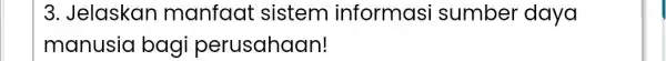 3. Jelaskan manfaat sistem informasi sumber daya manusia bagi perusahaan!