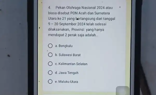 4. Pekan Olahraga Nasional 2024 atau biasa disebut PON Aceh dan Sumetera Utara ke 21 yang berlangsung dari tanggal 9-20 September 2024 telah selesal