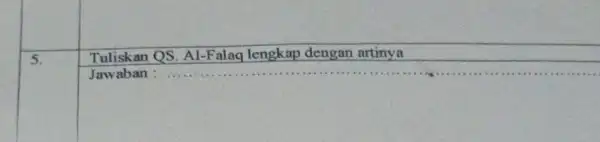 5. Tuliskan QS Al-Falaq lengkap dengan artinya Jawaban :