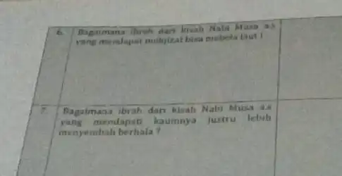 6 Bagaimana lbrah dan kasah Nala Mura as yang memdapat makijeat bisa mebela laut ! square 7 fagaimana ibrah dan klsah Nabi yang mendapab