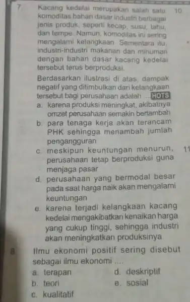 7 Kacang kedelai merupakan salah satu 10 komoditas bahan dasar industri berbagai jenis produk, seperti kecap, susu, tahu, dan tempe. Namun , komoditas ini