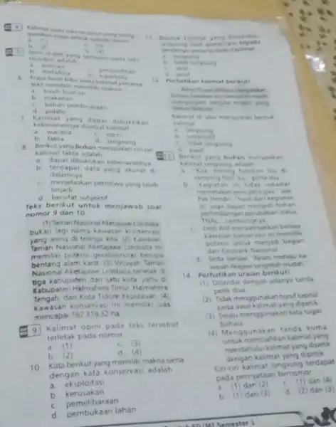 a carda taka tersebut yang meng vi a. (1) qunakan masas adalah kalima namor b. (2) 5 a. (4) a asesian personifi tersebut adalah