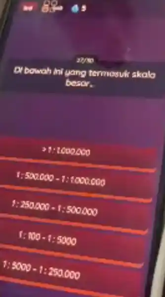 al bowah ini yang termosuk skalo besor. > 1: 1000000 1:5900000-1:1000(cm) 1:250000-1:500000 r:100-1:5000 5000-1:250.000