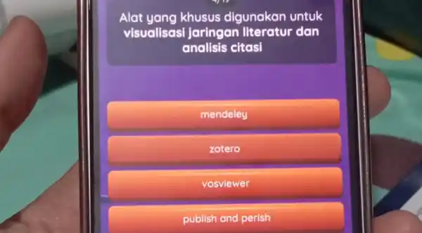 Alat yang khusus digunakan untuk visualisasi jaringan literatur dan analisis citasi mendeley zotero vosviewer publish and perish