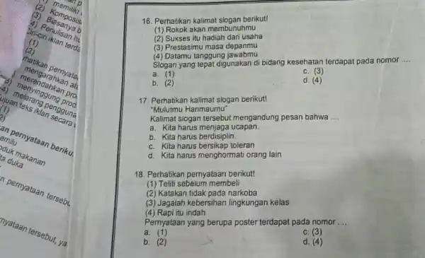 (B) Komposis (4) 8 (?) p terds Thatikan p mengarahkata ujuan teas iklan (1) pengguna emilu memornyataan beriku. duk makanan ta duka in pernyataan