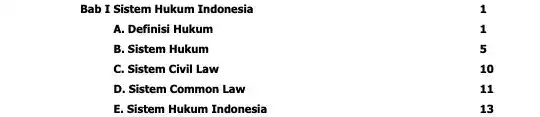 Bab I Sistem Hukum Indonesia 1 A. Definisi Hukum 1 B. Sistem Hukum 5 C. Sistem Civil Law 10 D. Sistem Common Law 11