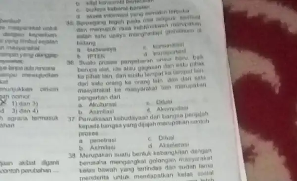 benilait masyarakat dengan kepertuan si in masyarakat yang diargoup kat anunjukkan ciri-cin an nomor __ 1) dan 3) d 3) dan 4) h agraris