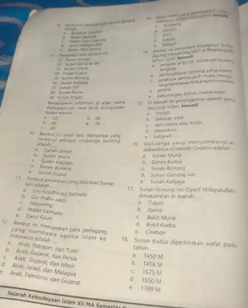 A. Berikut ini nama asil dari Sunan Bonang adalah __ a. Makdum ibrahim b. Raden Rahmat C. Raden Paku Satmata d. Syarif Hidayatullah e.