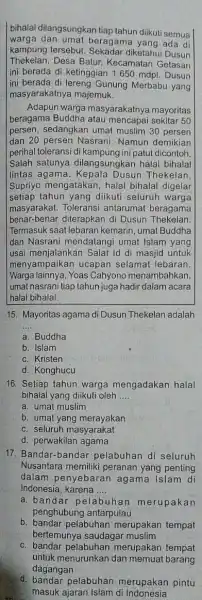 bihalal dilangsungkan tiap tahun diikuti semua warga beragama yang ada di kampung tersebut diketahui Dusun Thekelan,Desa Batur, Kecamatan Getasan ini berada di ketinggian 1.650