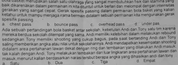 bola basket merupakan salah satu olahraga yang sangat membutuhkan fisik dan stamina yang baik dikarenakan dalam permainan' ini kita dituntut untuk berlari dan melompat