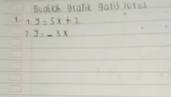 Buatloh grafik garis lurus 1. 1 y=5 x+2 2. y=-3 x