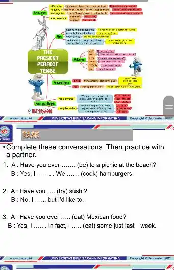 Complete these conversations . Then practice with a partner. 1. A : Have you ever __ (be) to a picnic at the beach? B