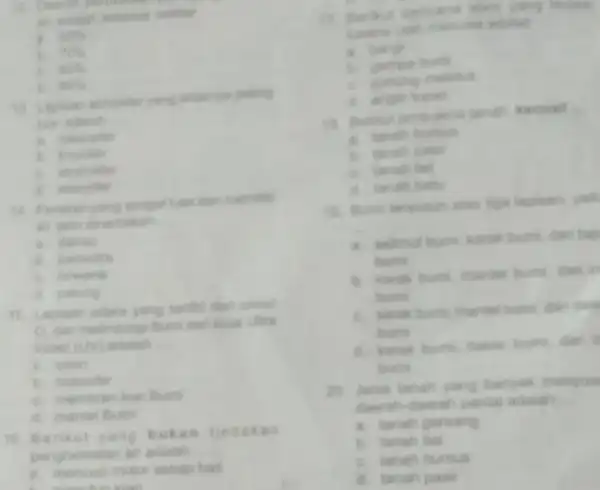 D. Dame? __ now. 70% 80% uns paling h memilik an asin dinamakan __ B. danau b. semudra C. ninwane d palung 16. Lapisan