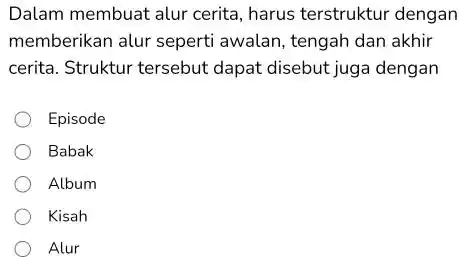 Dalam membuat alur cerita, harus terstruktur dengan memberikan alur seperti awalan, tengah dan akhir cerita. Struktur tersebut dapat disebut juga dengan Episode Babak Album