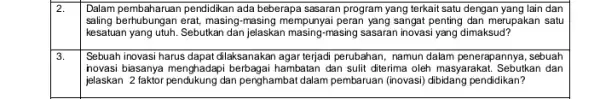 Dalam pembaharuan pendidikan ada beberapa sasaran program yang terkait satu dengan yang lain dan berhubungan erak masang-masing mempunyai peran yang sangat penting dan merupakan