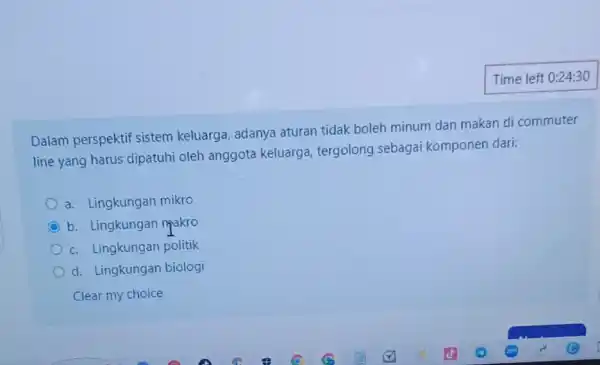 Dalam perspektif sistem keluarga, adanya aturan tidak boleh minum dan makan di commuter line yang harus dipatuhi oleh anggota keluarga , tergolong sebagai komponen