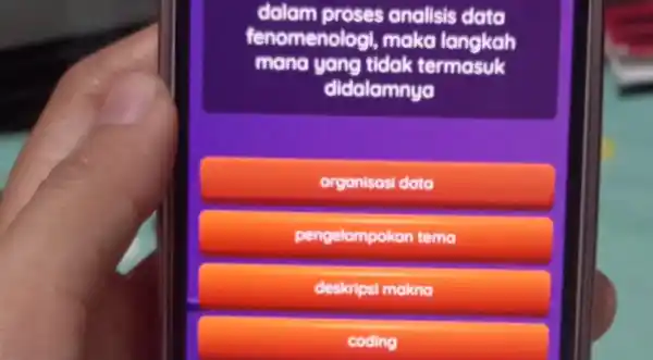 dalam proses analisis data fenomenologi, maka langkah mana yang tidak termasuk didalamnya organisasi data pengelomp kon temo deskripsi makna coding