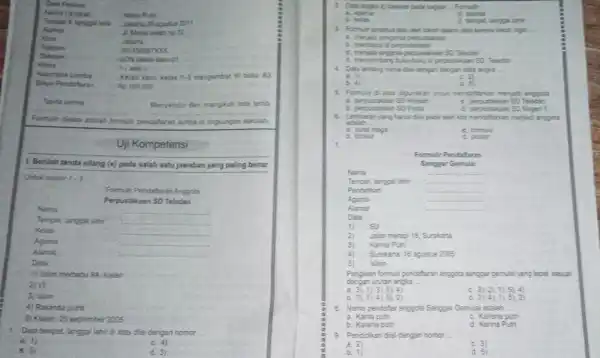 Data Peserta Nilata Pun Tempat 6 tanggal lahi Alamat Teleson Sekolah Kelos Kelompok Lomba Bisya Pendaharan Tanda terima Formulir datas adalah formulit per pendataran