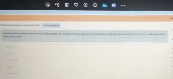 deruain rumah dengan skala 150. Misalkan panjang dan lebin sebrah bidang tanah pada derain adalah 18cmtimes 15cm maka luas tanah __ ersin with )