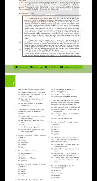 DIRECTIONS In this section you will read several passages. Each one is followed by several questions about it, For this section, you are to