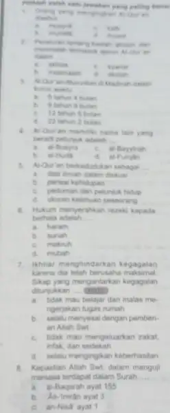 . diselboh b. monitit chan in claim i anthitale symmetic h mountain ansestars dialian __ A 5 tahun 4 bulian b 9 tahun 9