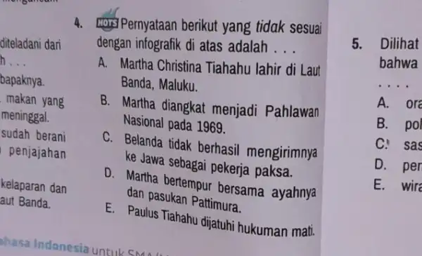 diteladani dari h __ bapaknya. makan yang meninggal. sudah berani penjajahan kelaparan dan aut Banda. 4. Pers Pernyataan berikut yang tidak sesuai dengan infografik