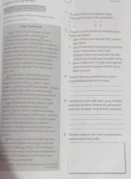 gerjakan soal soal berikut. Mate lahara indonesia KD 1) neks berikut dengan saksama untuk mentwob soal nomor ) -5. Pasar Tradisional Jaur tradisional merupakan