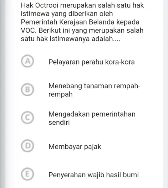 Hak Octrooi merupakan salah satu hak istimewa yang oleh Pemerintah Kerajaan Belanda kepada VOC. Berikut ini yang merupakan salah satu hak istimewan ya adalah