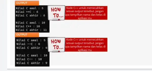 How TO Kode C++ untuk memecahkan sesuai output tersebut, jangan upa tampilkan nama dan kelas di aplikasi mu Kode C++ untuk memecahkan sesuai output