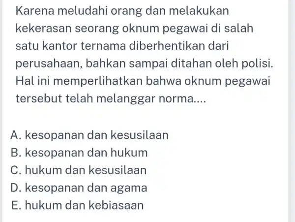 Karena meludahi orang dan melakukan kekerasa n seorang oknum pegawai di salah satu kantor ternama diberhentikan dari perusahaan , bahkan sampai ditahan oleh polisi