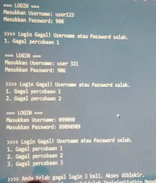 LOGIN - Masukkan Useonames usemize Masukkan Rossword: 909 2225 Losin Gagall Username atau Password solah. a Gagal percobaan 1 - LOGIN - Masultkan Usernamer