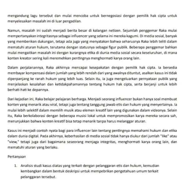 mengandung lagu tersebut dan mulai mencoba untuk bernegosiasi dengan pemilik hak cipta untuk menyelesaikan masalah ini di luar pengadilan. Namun, masalah ini sudah menjadi