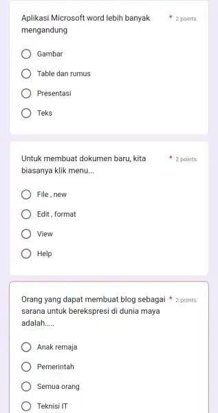 mengandung Gambar Table dan rumus Presentasi Teks Untuk membuat dokumen baru, kita biasanya klik menu __ File,new Edit , format View Help sarana untuk