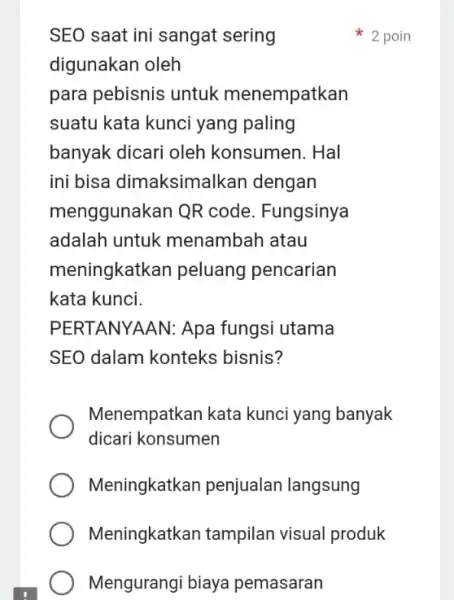 Mengurangi biaya pemasaran SEO saat ini sangat sering digunakan oleh para pebisnis untuk menempatkan suatu kata kunci yang paling banyak dicari oleh konsumen. Hal