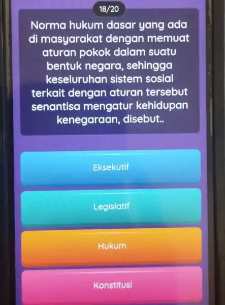 Norma hukum dasar yang ada di m asyarakat dengan memuat aturan pokok dalam suatu bentuk negara , sehingga keseluruhan sistem sosial terkait dengan aturan