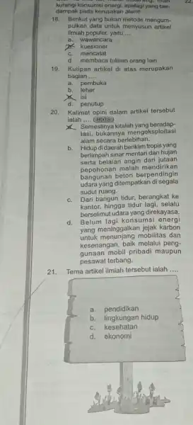 often havend no, manat sofal konsumsi energi, apalagi yar man okarang, man dampak pada kerusakan alam! 18. Berikut yang bukan metode mengum- pulkan data