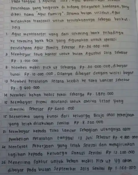 Pada tanggal I Agustus 2015 , ngus menamkan scruan Perusahaan yang bergerak di bidang pelayanan hantaran,yang diberi nama Agus Family . Selama bulan tersebut,Agus