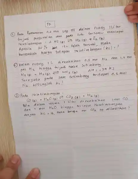 Paga Pemanasan 0.2 vnol Uap HII dRasarn ruang liter terjadi HI(I)leftharpoons He^2(g)+5_(2)(g) Apabila as% I Ttu felah teruran, maka bevapaccan havga tetapan (kc):? M_(2)