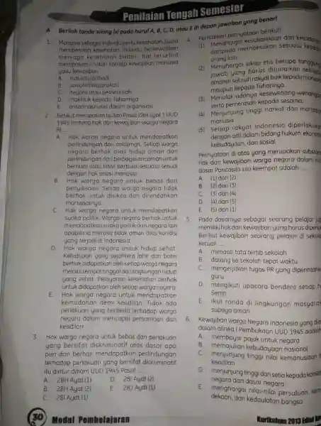 Pantaian Tengah Semester 1. Manusia sebagai individu perlu kesehatan Guna 4. memperoleh kesehatan , individu berkewajiban menjaga kesehatan badan,hal tersebut merupakan contoh konsep kewajiban