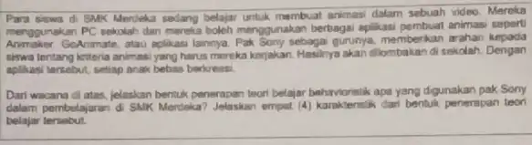 Para siswa di SMK Mendeka sedang belajar untuk membuat animasi dalam sebuah video. Mereka menggunakan PC sekolah dan menggunakan berbagai aplikasi animasi seperti Animaker