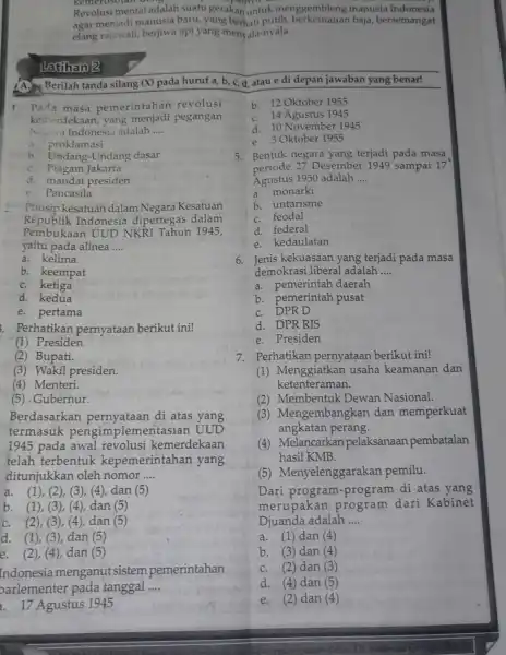 -pathyd Revolusi mental adalah suatu gerakan unt Indonesia agar menjadi manusia baru, yang baja, bersemangat elang rajawali, berjiwa api yang menyala-nyala. Lacthan 2 Berilah