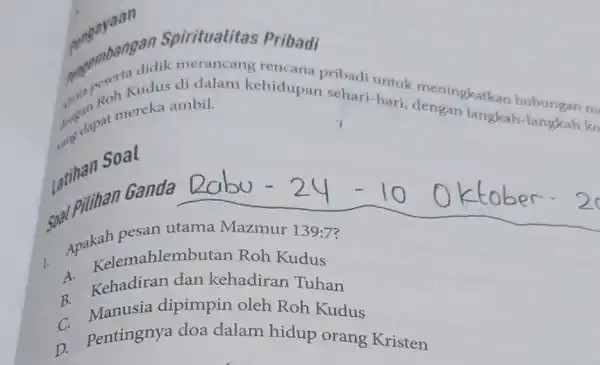 pengayaan membangan si merancang rencana Spiritualitas Pribadi Roh Kudus didalam kehidupan ribadi hatik meningkatkan hubungan m jaris dapat mereka ambil. Latihan Soca the pilihan