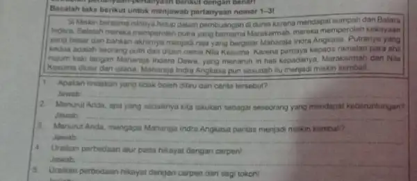 pertanyaan-pertanyaan berikut dengan benari Bacalah toks berikut untuk menjawab pertanyaan nomor 1-3 Si Miskin bersama istrinya hidup dalam pembuangan di dunis karena mendapat sumpah