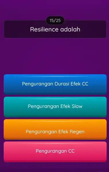 Resilience adalah Pengurangan Durasi Efek CC Pengurangan Efek Slow Pengurangan Efek Regen P engurangan CC